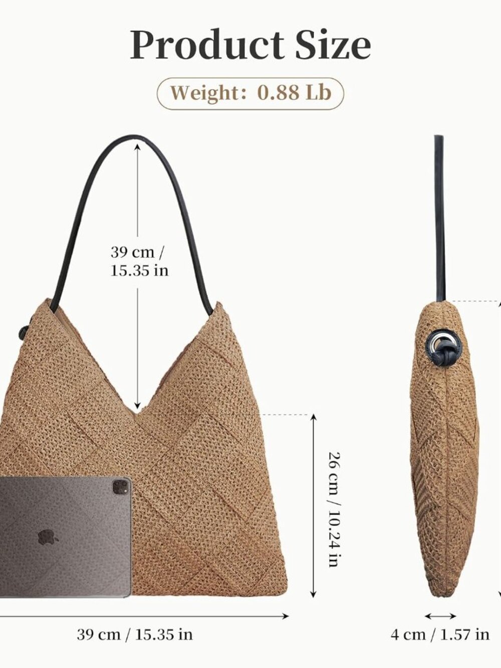 Women's Straw Hobo Tote Bag Handmade Summer Beach Purse Woven Shoulder Handbag 2 - Picture 4 of 6